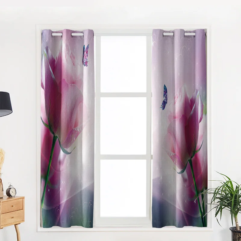 Занавески на окна с бабочкой розовыми цветами для гостиной кухни Современный