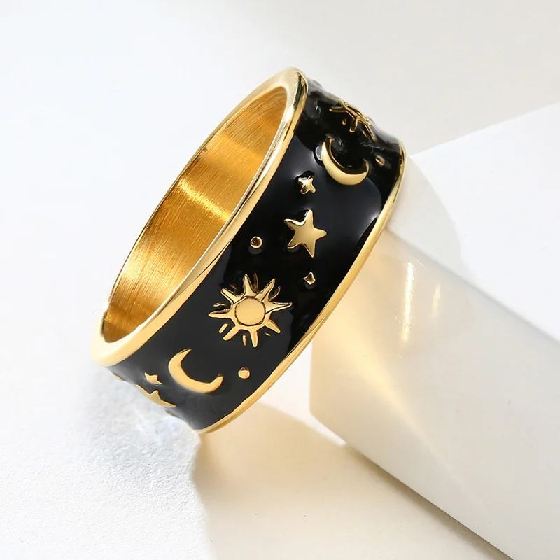 Простое обручальное кольцо для мужчин и женщин из нержавеющей стали с Луной