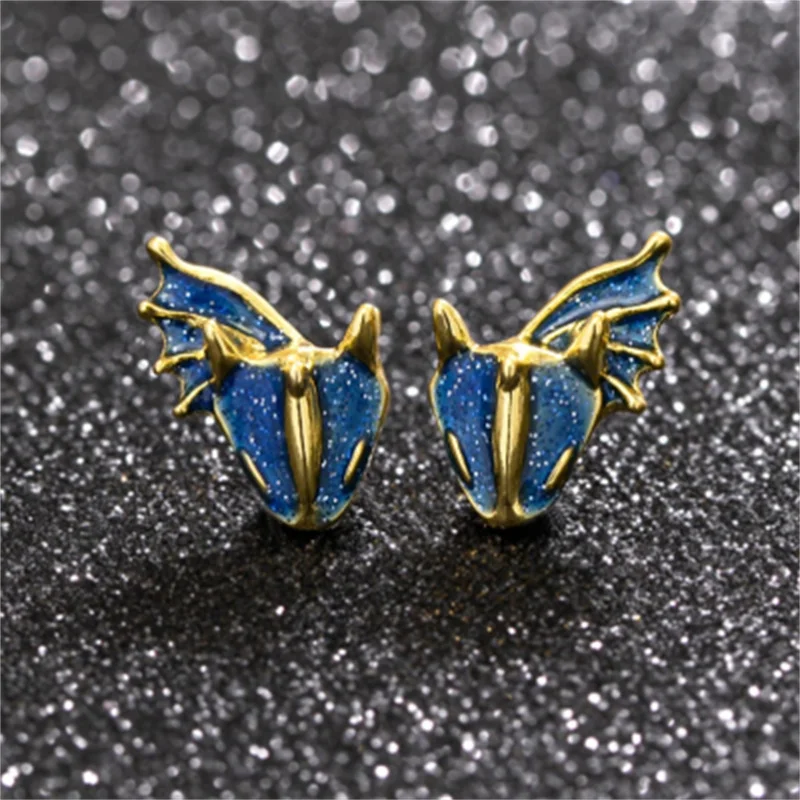 

Gothic Punk Animal Earrings Enamel Green Blue Red Dragon Dinosaur Stud Earrings For Women Girls Fashion Jewelry Wholesale