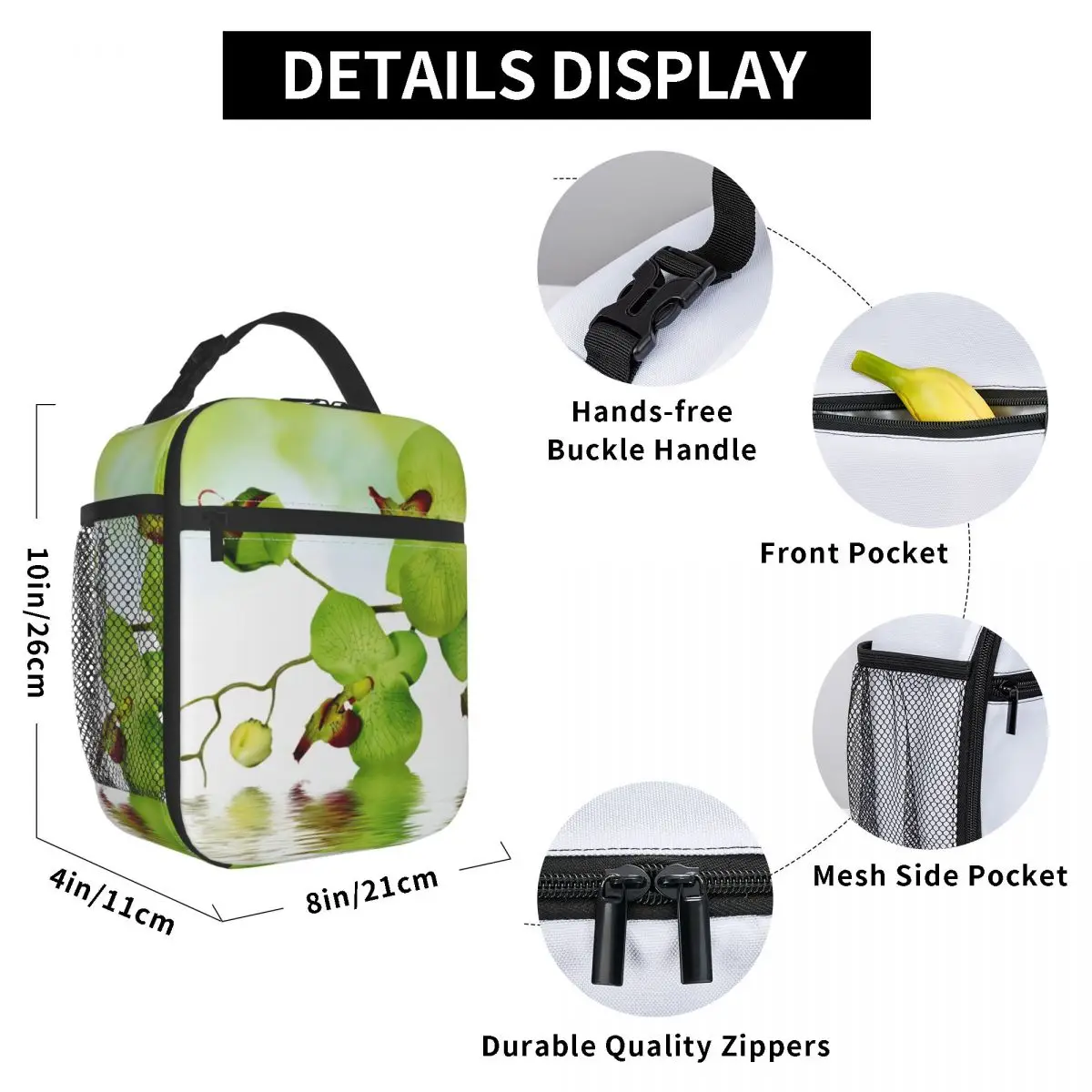 

Beautiful Orchid Lunch Bag for Women Men Large Insulated Lunch Box with Water Bottle Holder and Pockets