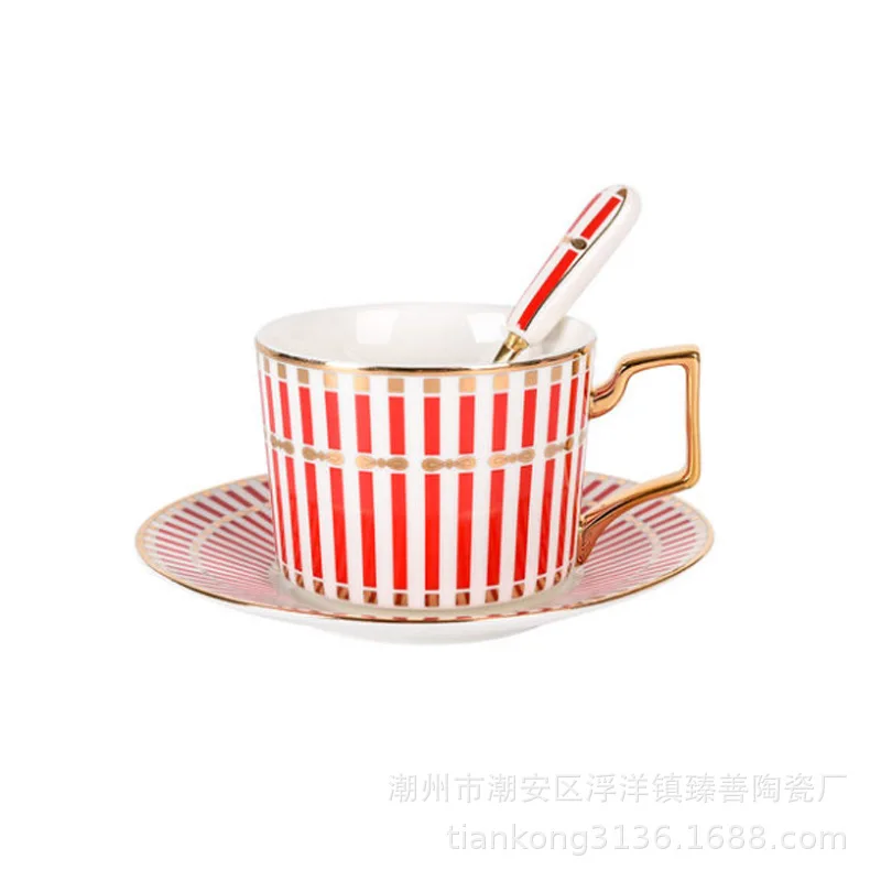 European style gold ceramic coffee cup and saucer high-end gift set simple afternoon flower tea with spoon | Дом и сад