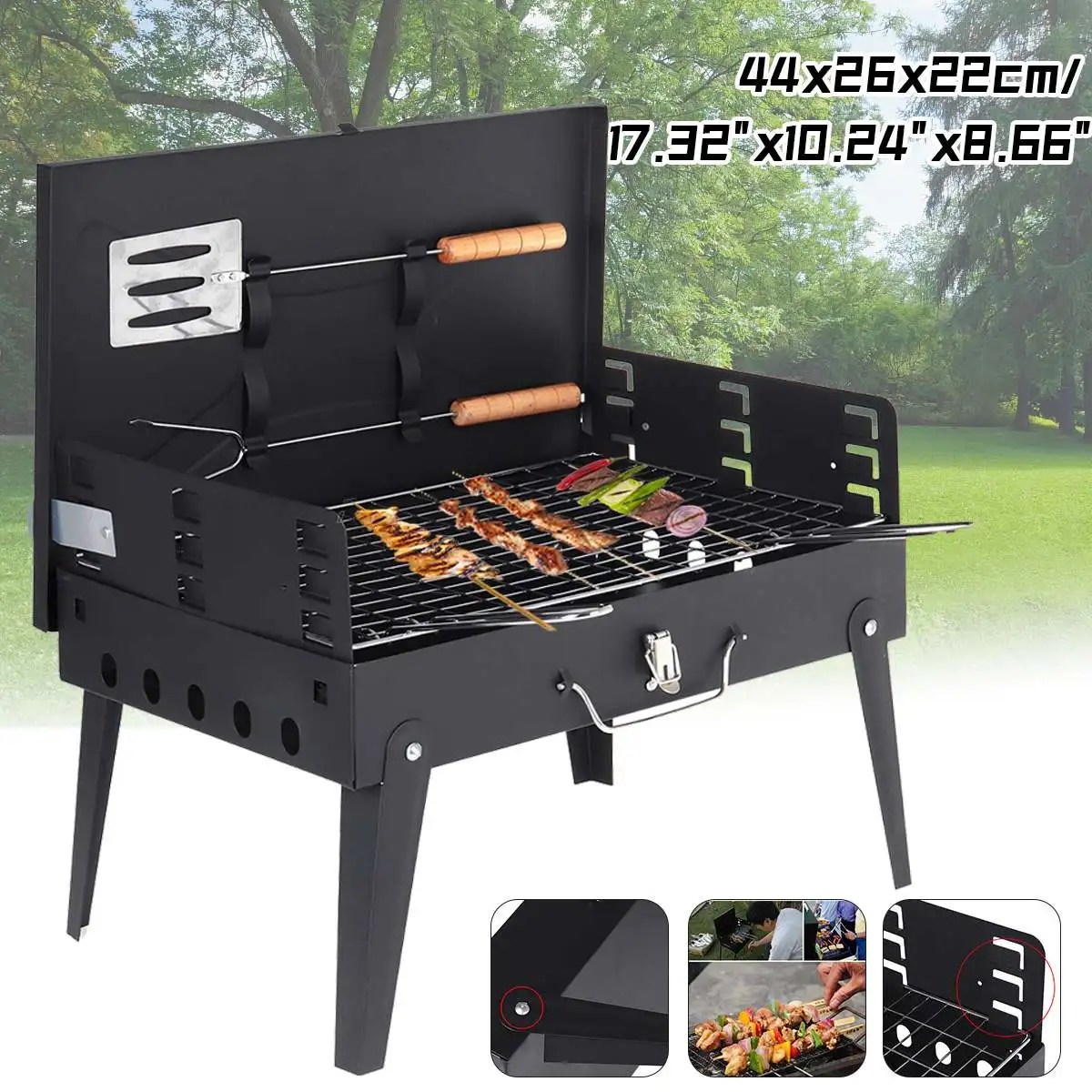 

Foldable Outdoor BBQ Grills Patio Barbecue Charcoal Grill Stove Stainless Steel Camping Picnic Barbecue BBQ Accessories Tools