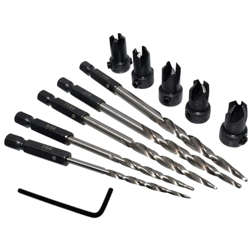 

HOT 11Pcs Wood Countersink Drill Bit Set With 1/4 Hexagon Handle Counter Sink Bit For Wood Woodworking Carpentry Reamer