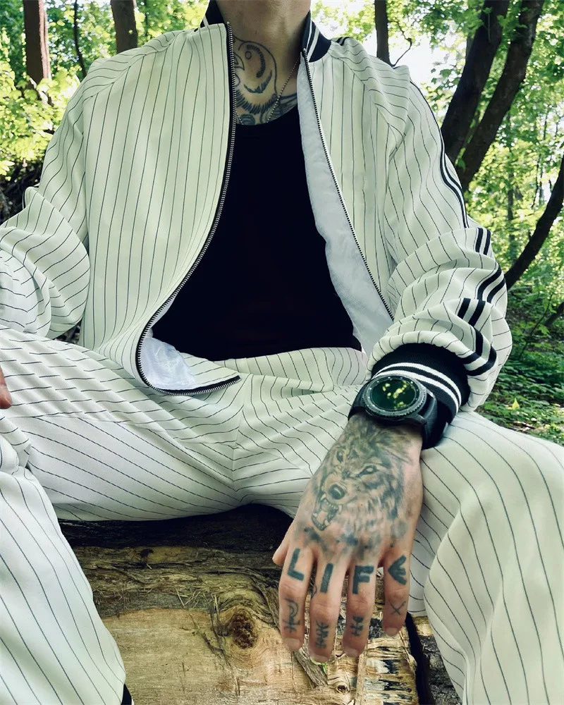 Костюм спортивный мужской на молнии свитшот куртка для тренировок в полоску