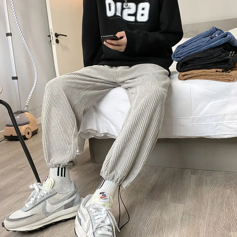 

Hip-Hop Straight Trousers Mens M-5Xl Drawstring Corduroy Pants Men's Fashion Retro Casual Wide-Leg Pants Men Streetwear Loose