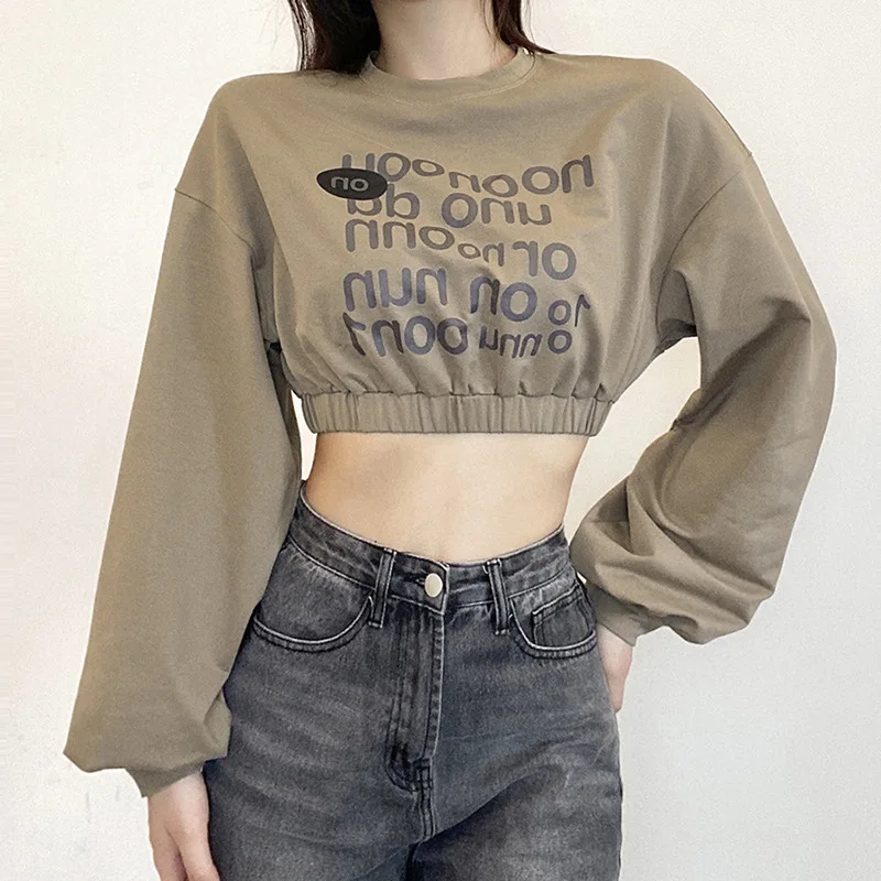 

ZTONE 2021 Sweatshirt Solid Long Sleeve Hoodie Autumn Women's Sweatshirt Letter Print Bts Crop Top T Shirt Streetwear Y2k
