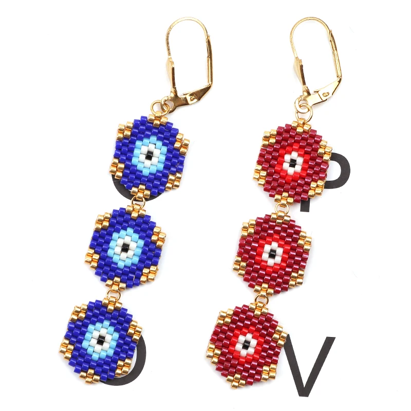 

FAIRYWOO Red Eye Earring Luxury Beaded Handmade Drop Earring For Women Indian Jewelry From Japan Blue Tassels Three Eyes Earring