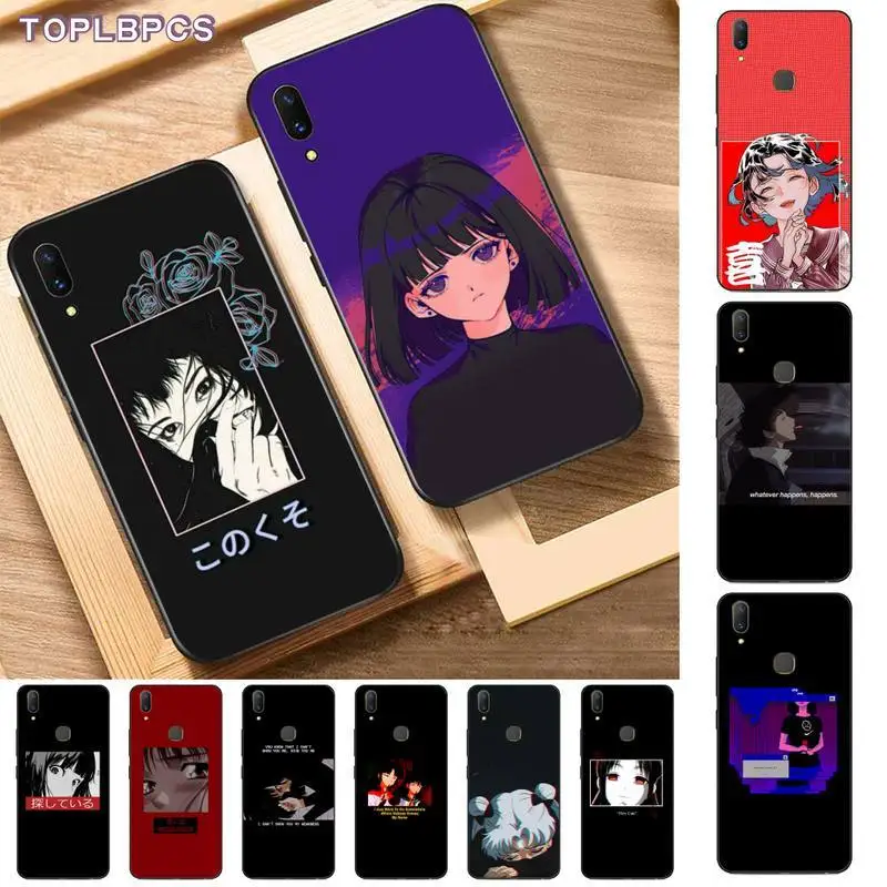 

TOPLBPCS Sad Anime Vaporwave Aesthetic Black TPU Soft Phone Case for Vivo Y91C 31 53 19 11 17 81 55 66 69 71 V11 i 9 7 67