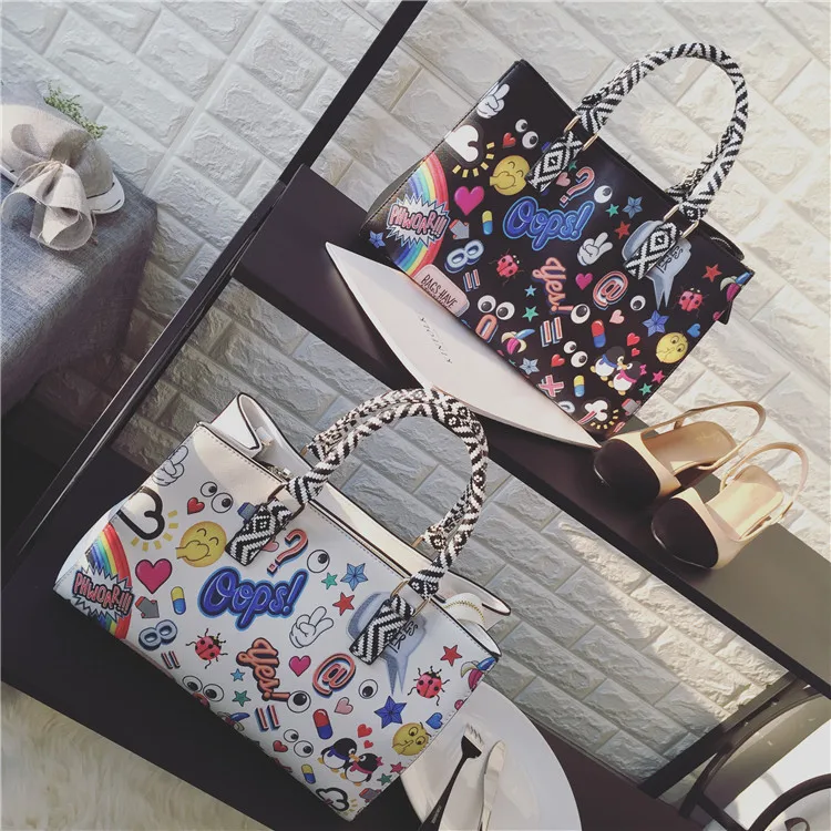 

Bags for Women 2021 Women's Bag Cartoon Printed Graffiti Handbag Large Capacity Ladies Bag Shoulder Bag Slung Trend Female Bag