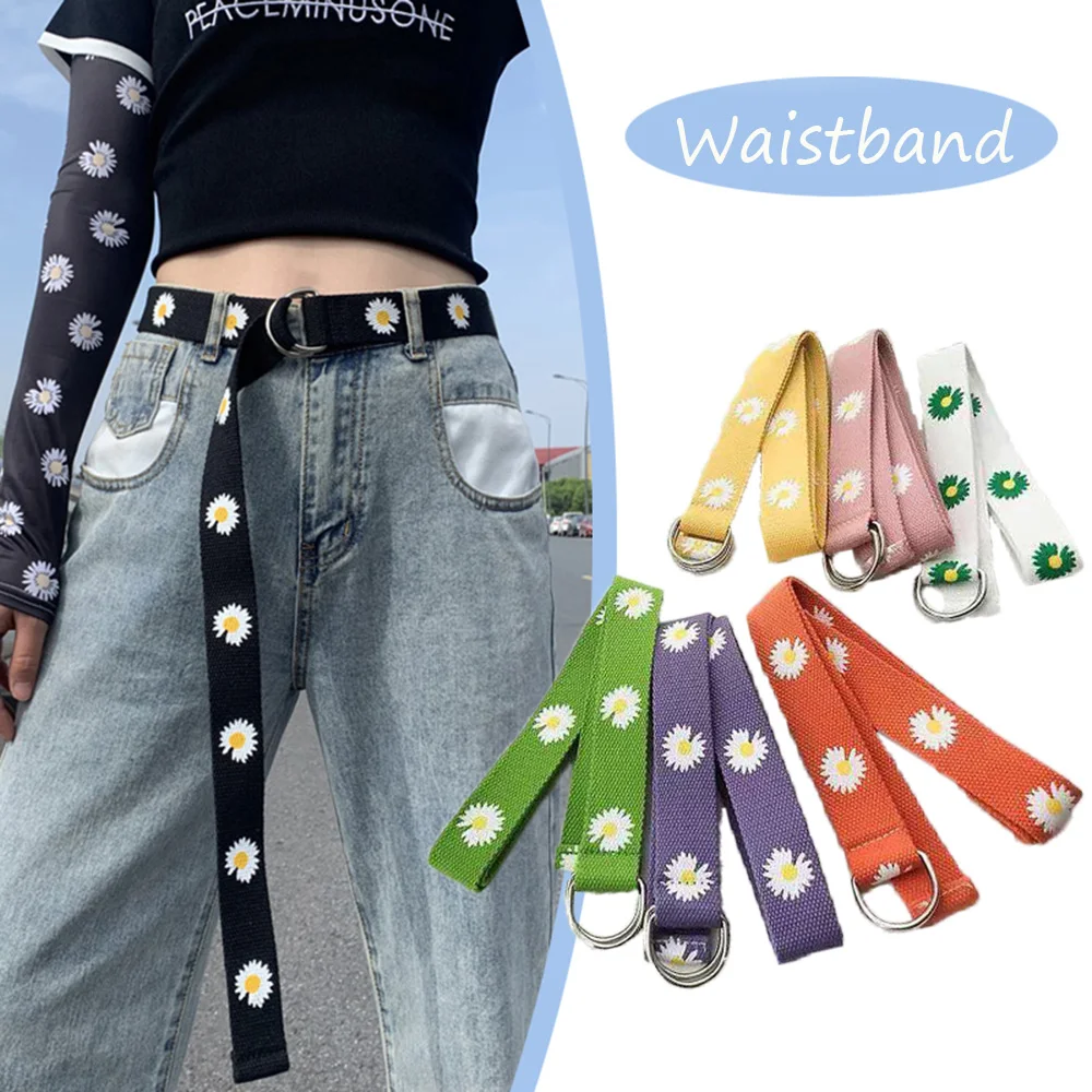 Женский холщовый ремень с принтом ромашек повседневный пояс ярких цветов 120 см