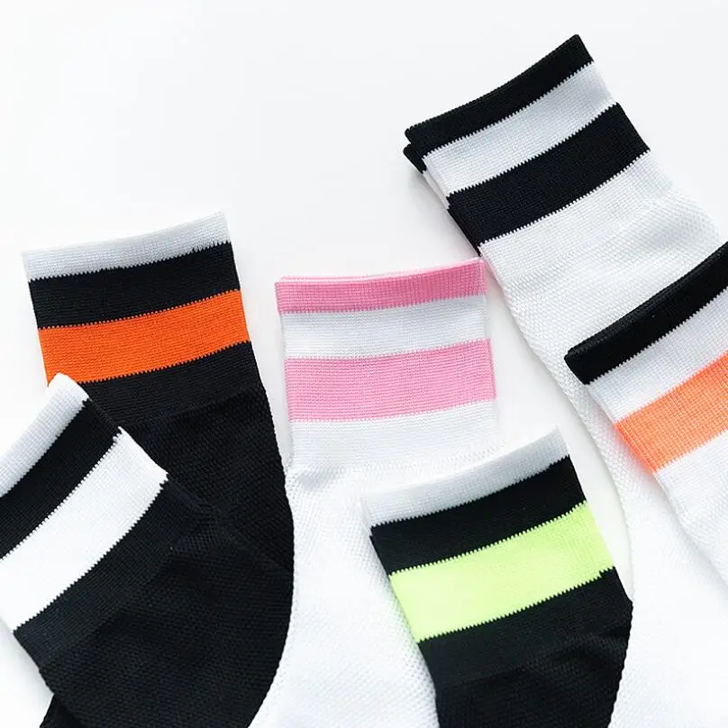 5 Pairs Girls Cotton Striped Ankle Socks Students Summer Breathable Sport Crew Sock Neon Colors Women White Mesh Ankle Socks