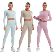 Women Seamless Yoga Suit Long Sleeve Workout Set Tight Breathable Gym Clothing Running Nylon Exercise 2 Two Piece Sport Outfit (3)