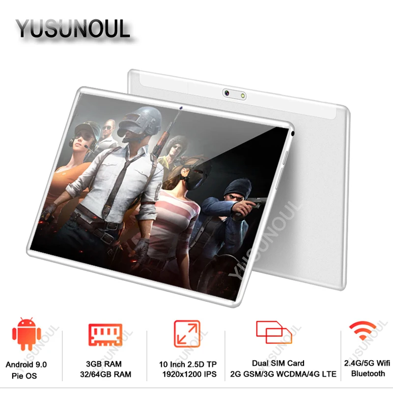 2020 New 10 inch 3GB RAM 32/64GB ROM Android 9.0 Google Play 4G LTE PhoneCall Tablet WiFi Bluetooth GPS 2.5D Glass Tablets 10.1