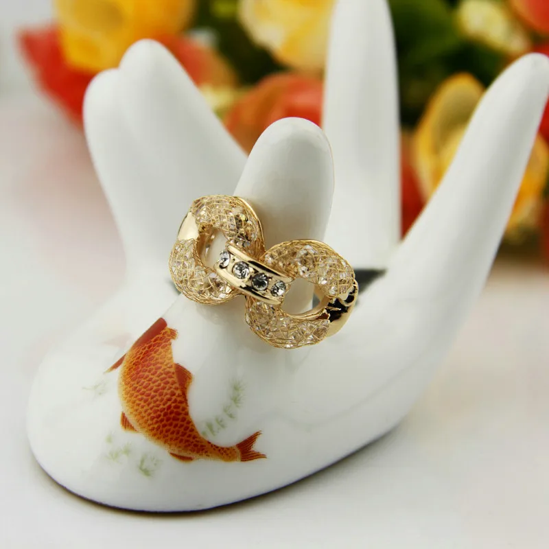 Распродажа по низкой цене золотого цвета Блокировка провода сетка кольцо