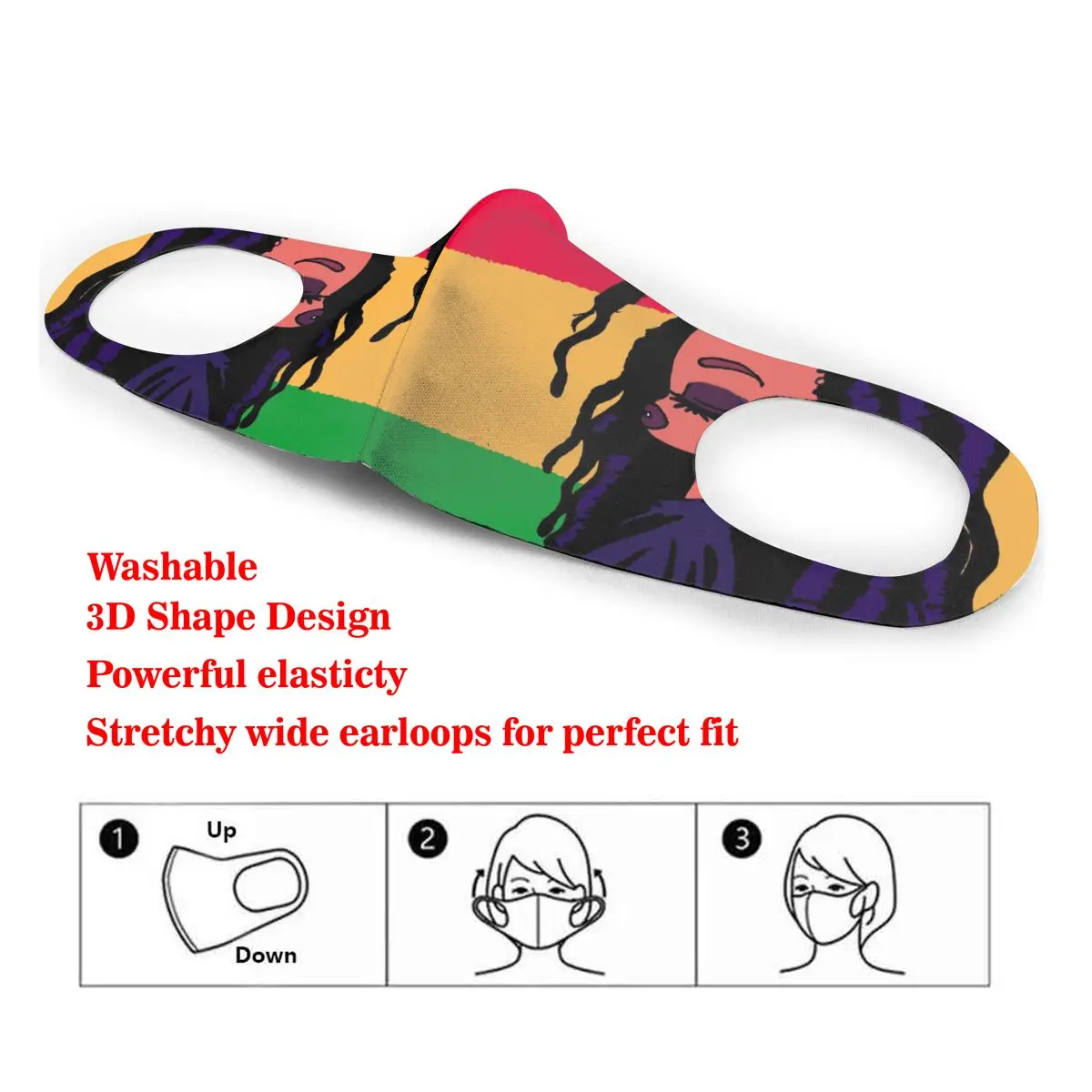 

Washable Earloop Mask 3D 2019 Rasta Art Black Afro Women Cycling Anti Dust Mouth Face Care Respirator for Summer