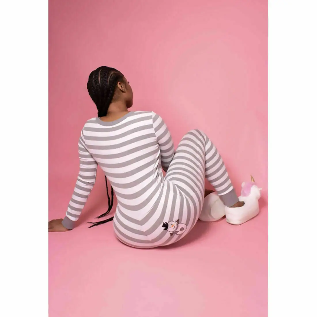 Пижама женская эластичная с длинным рукавом Облегающий комбинезон в полоску на