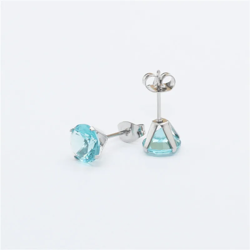 Lake Blue Glass Stud Earrings From 3mm to 8mm 316L Stainless Steel Real-Golden Plated No Easy Fade Allergy Free | Украшения и