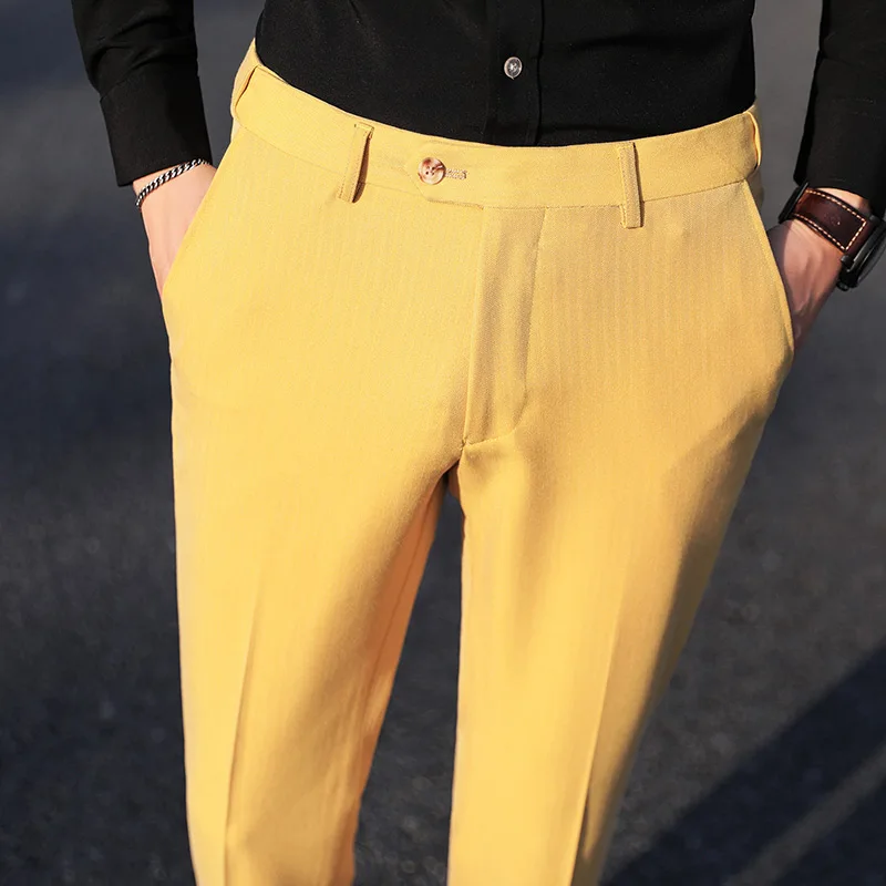 

Sky Blue Plaid Suit Pants Men Black Green Yellow Trousers Office/Wedding Party Pantalones Hombre Big Size Fashion Brown Slacks