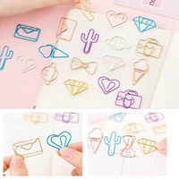 1 set 10pcs cactus diamonds ice cream camera clip hollow out metal bookmarks binder clips notes letter paper clip office supp