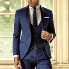 Смокинг для жениха темно-синий для свадьбы, приталенный мужской костюм, 3 предмета, пиджак, жилет, брюки, новейший дизайн, мужской модный костюм