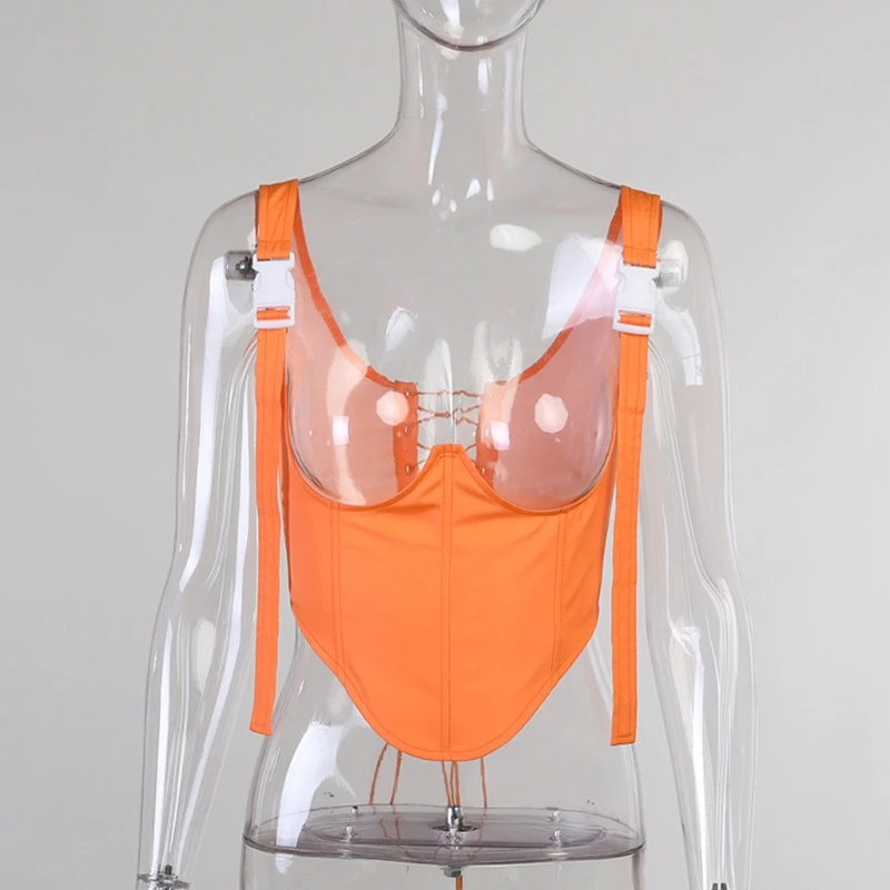 

Sexy Backless Corset Tops Summer Women's Fashion Orange Tieback Bustiers Shapewear Vest with Straps for Party Club 50PF