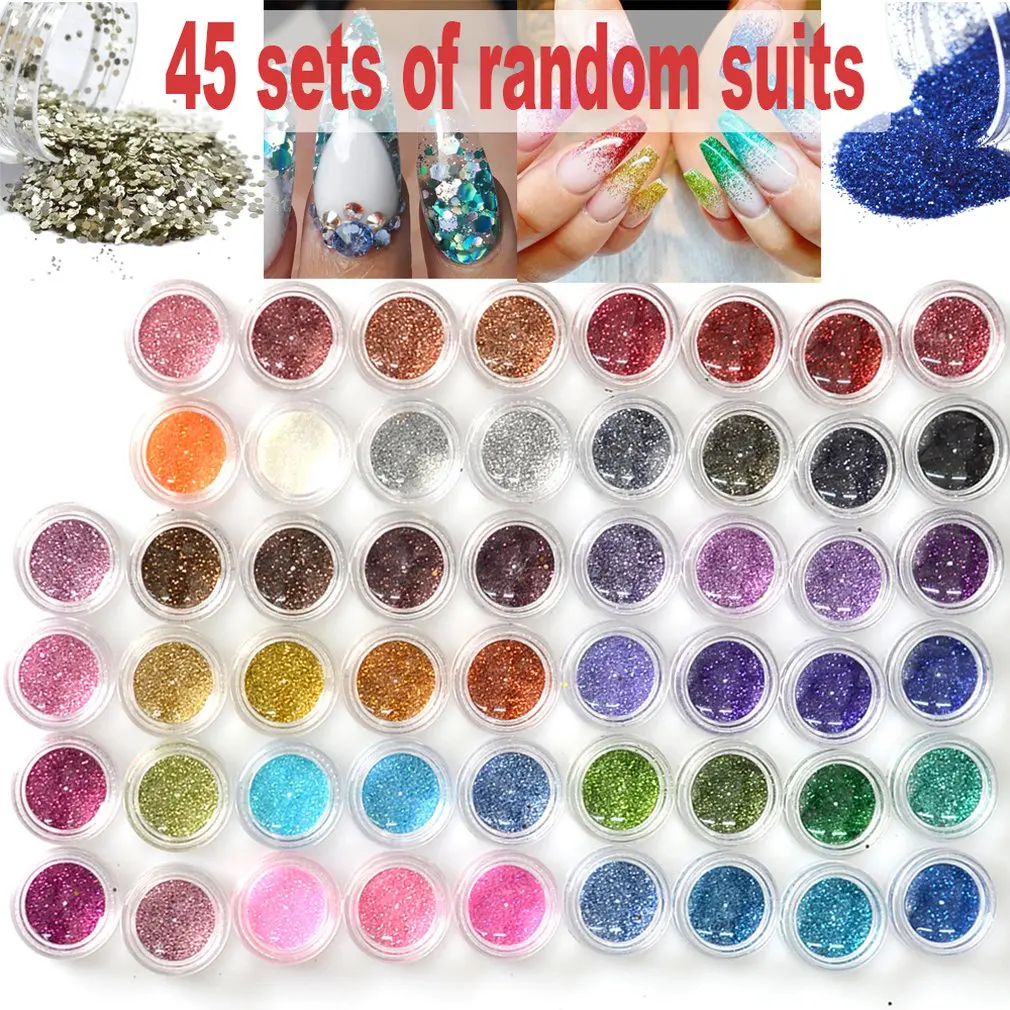 45Pcs / Set Mixed Design Nail Art Glitter Sparkly Beauty Decoration Powder Dust For Uv Gel Acrylic |