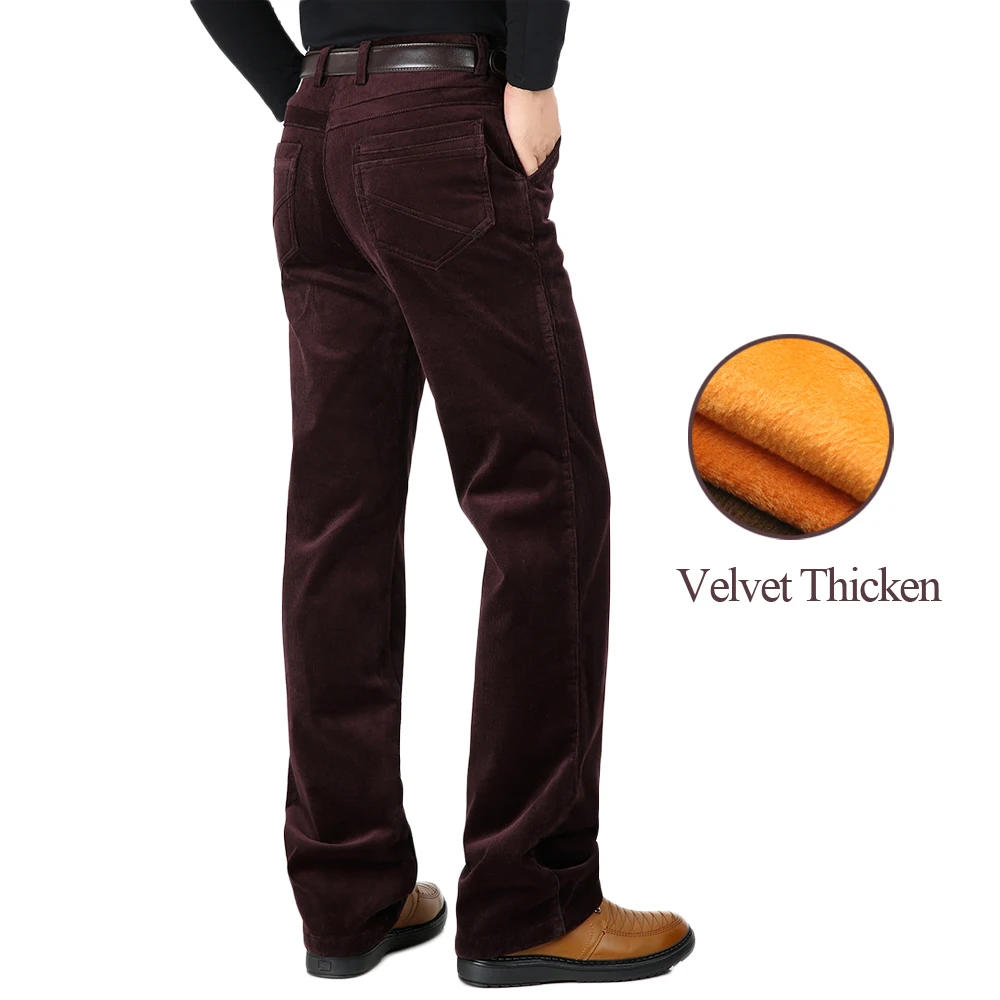 Mu Yuan Yang Winter New Men Casual Sweat Pants Velvet Thicken Corduroy Fleece Stretch Slacks Loose Warm Men's Trousers | Мужская