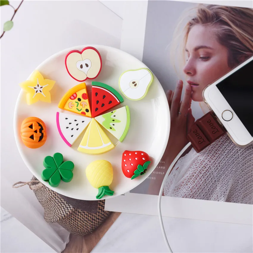 new cute fruit phone usb cable protector for iphone cable chompers cord animal bite charger wire holder organizer protection free global shipping