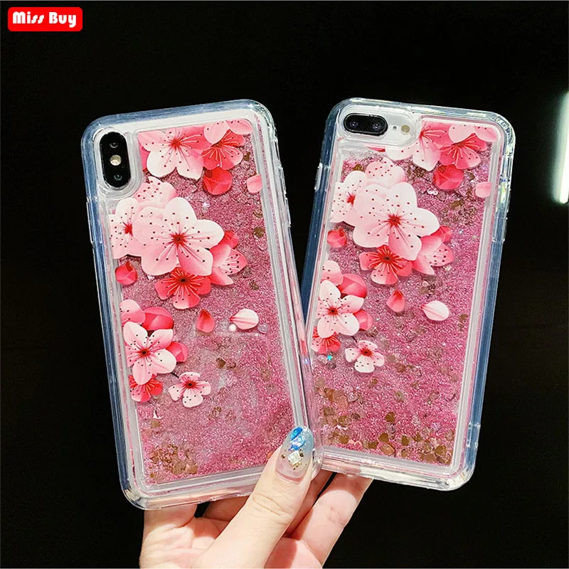 Персиковый цветочный жидкий блестящий чехол для телефона Xiaomi mi 8 9 A1 A2 MI8 Lite Redmi K20 Pro