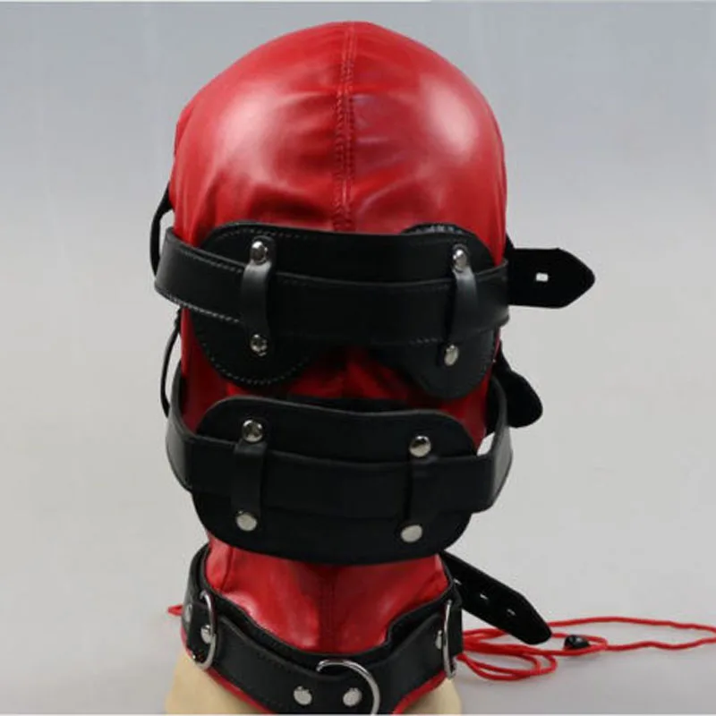 Популярный красный кожаный бондаж двухцветный сенсорный лишение капюшон полный