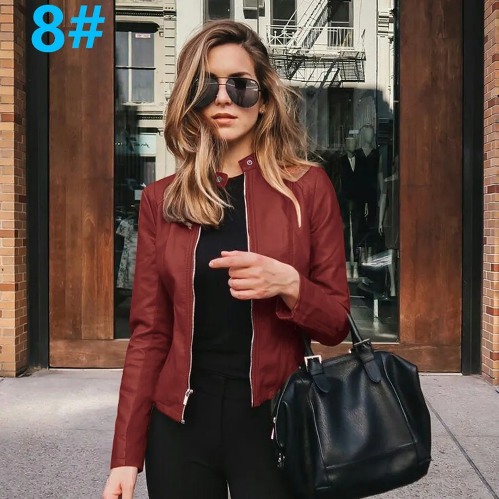 

Daily Casual Fashion Suit Slim Long Sleeve Solid Leather Coat Windproof And Small Jackets For Women