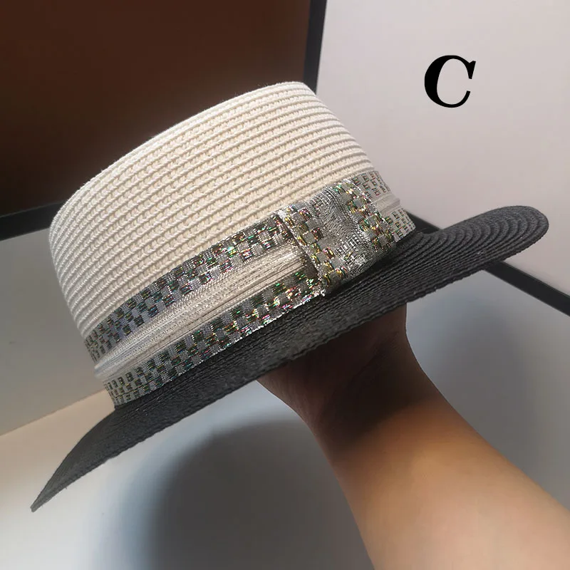 

New Summer Beach Straw Hat For Womens Panama Shading Cap Female Casual Lady Flat Brim Straw Luxury Hats Girls Chapeu Feminino