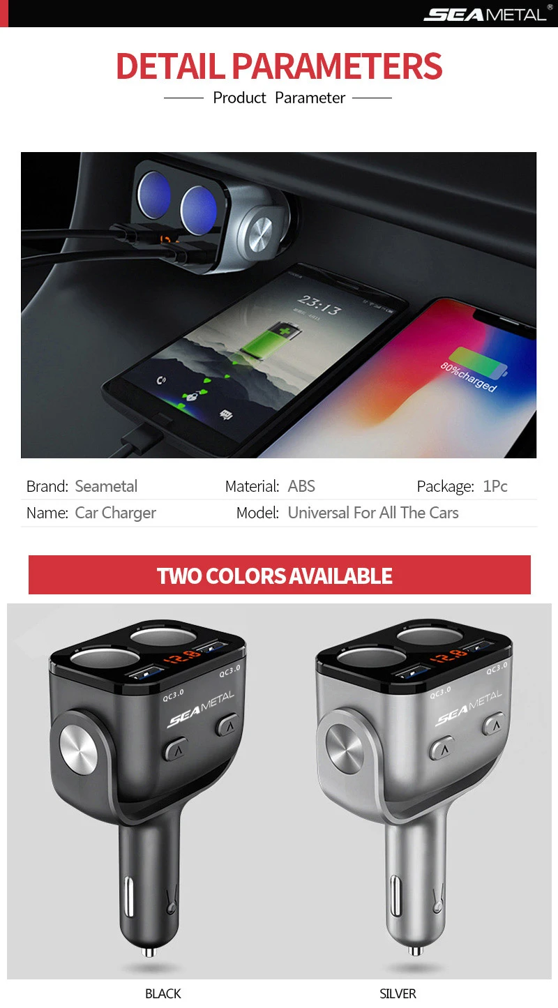 Розетка для автомобильного прикуривателя Разветвитель зарядка двойной QC3.0 USB быстрое зарядное устройство 12 В светодиодный прикуриватель розетки адаптер питания вилка