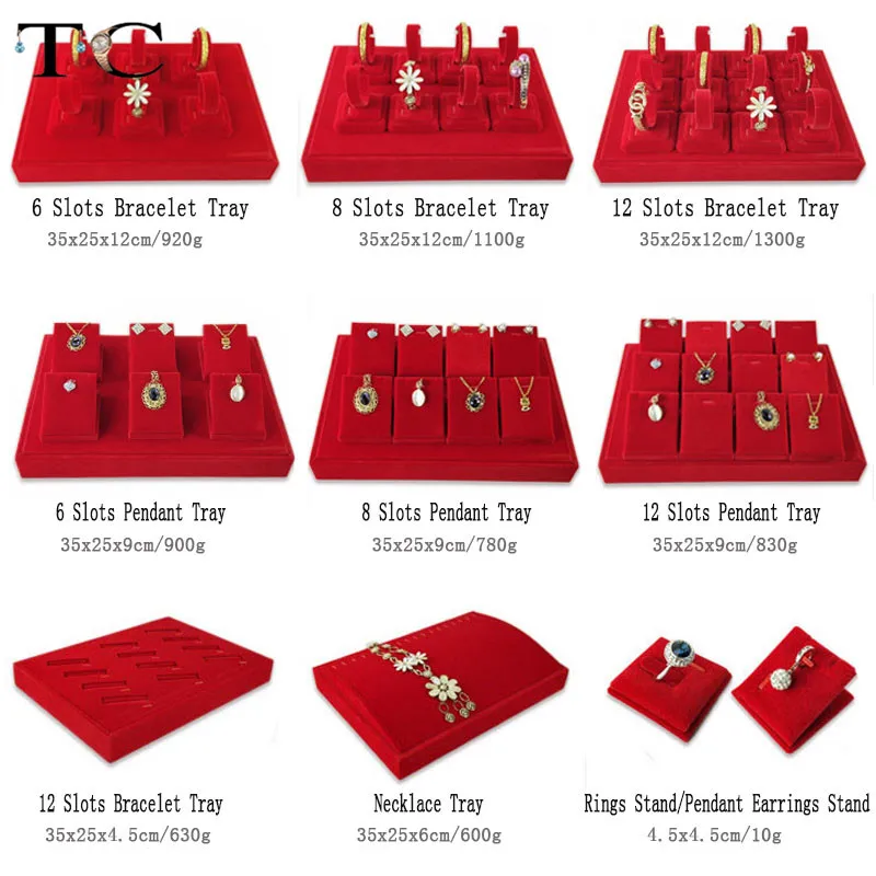 Красный бархат ювелирные изделия Дисплей подставка держатель лотка кольца