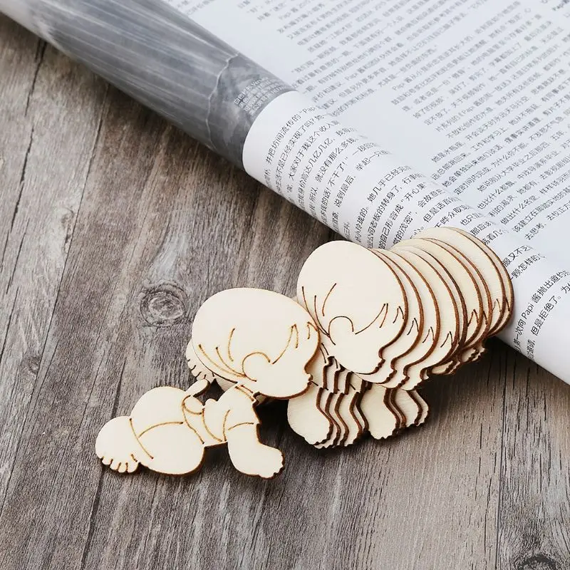 

10pcs Laser Cut Wood Embellishment Wooden Baby Shape Craft Wedding Decor