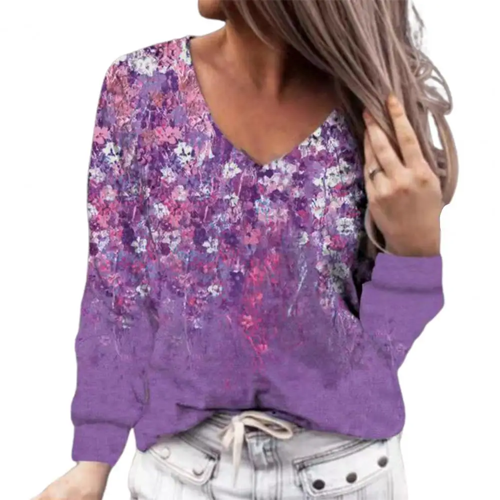 

Женский Повседневный укороченный Топ с длинным рукавом, Осенний Универсальный пуловер с цветочным принтом и V-образным вырезом, уличная оде...