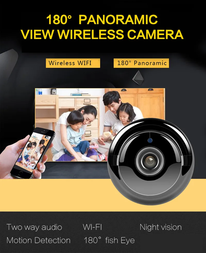 Мини беспроводная домашняя ip-камера безопасности HD 720P WiFi 360 ° панорамная камера видеонаблюдения ночного видения Обнаружение движения детский монитор