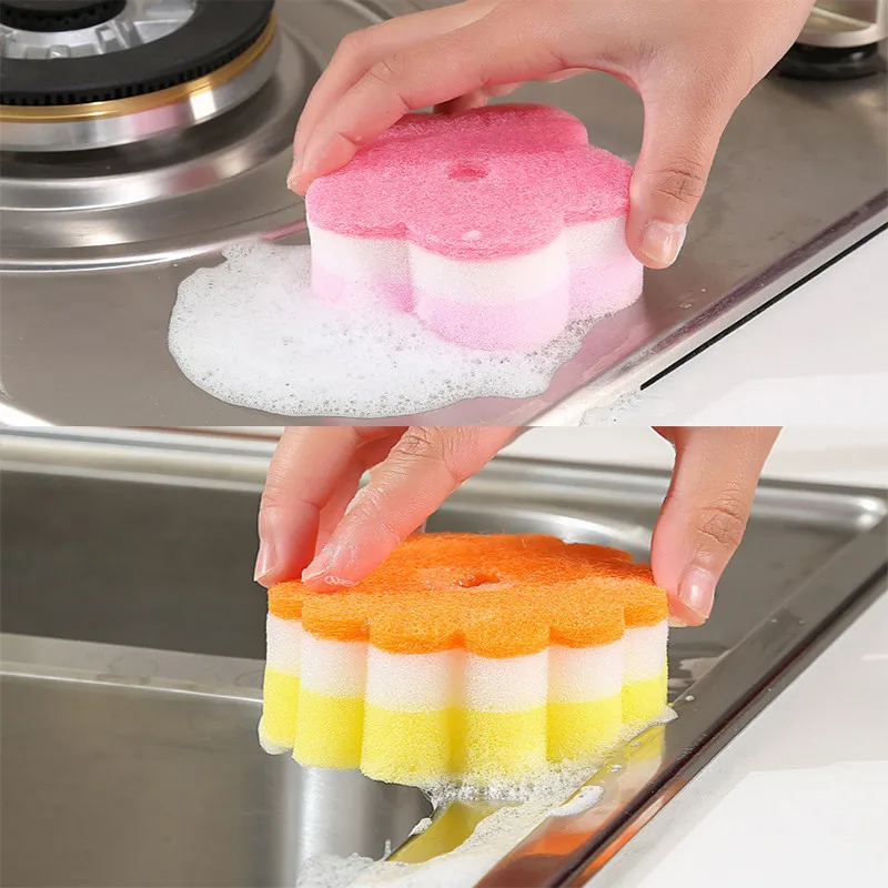 

Sponges Scouring Pads 5pcs Flower Round Random Shape Sponge Brush Tableware Glass Wash Dishes Sponge Kitchen Home Cleaning Tool