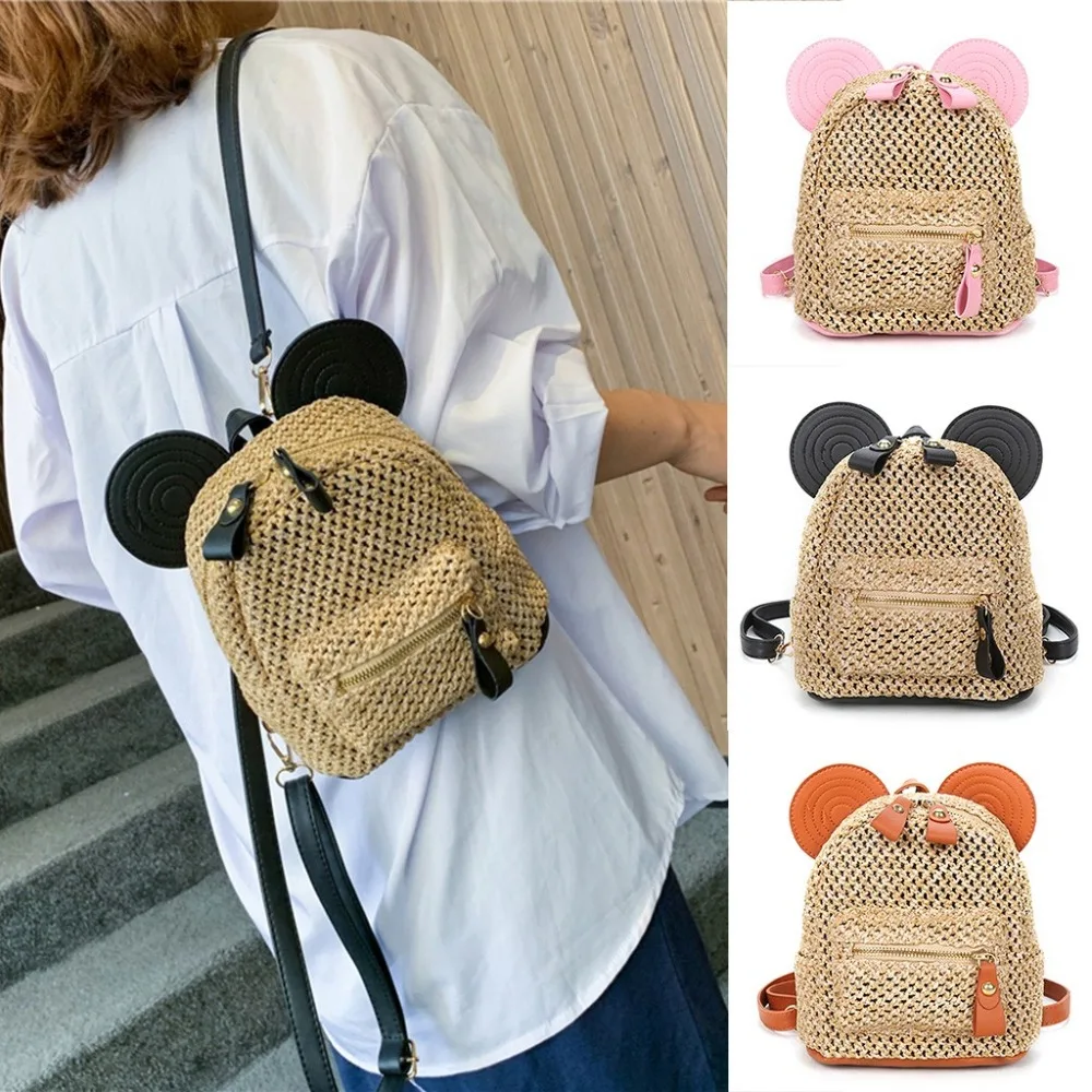 

Female Backpack Patchwork Straw Woven Backpack Women Back Pack Autumn Teenage Girl Quality Backpacks Travel Bags Kawaii Rucksack