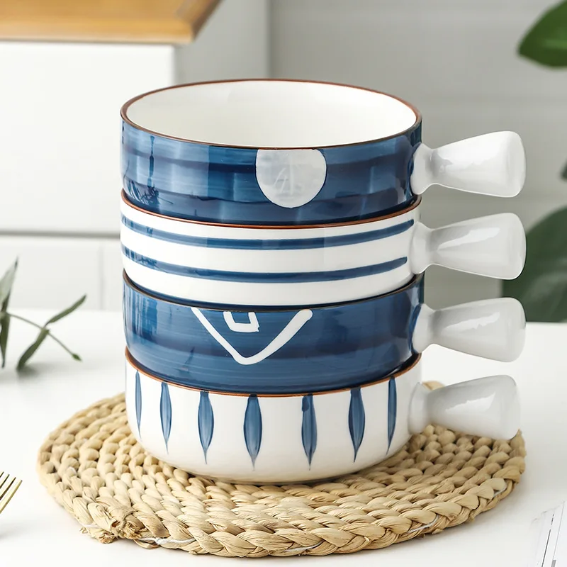 Японский стиль ручная роспись керамическая чаша с ручкой ручка духовки