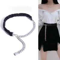 fashion punk designer women elastic thin chain belt leather lock buckle lady strap dress coat suit brand decorative waistband