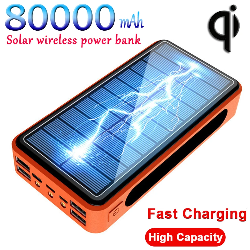 80000mAh Солнечная батарея большой емкости быстрое зарядное устройство для телефона