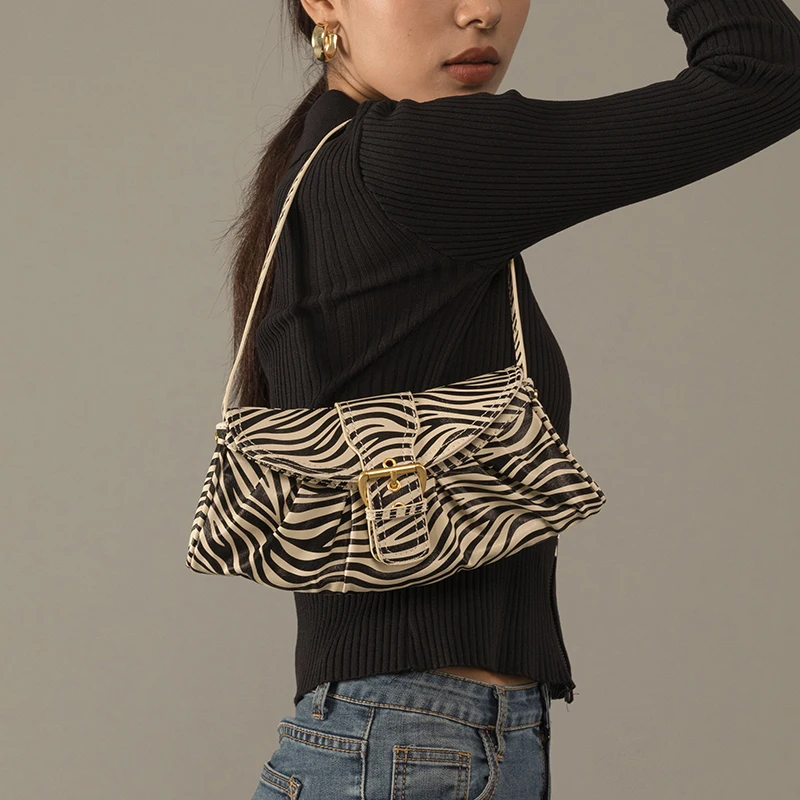 

Pleated Baguette Shape Bag 2020 Fashion Leather Shoulder Bag Designer Handbags High Quality Underarm Bags For Women Bolsa