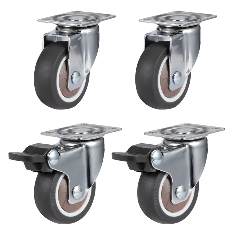 

4Pack 2inch Furniture Crib Casters Cabinet Clamp with Brake Wheels Soft Rubber Swivel Caster Furniture Hardware Fittings