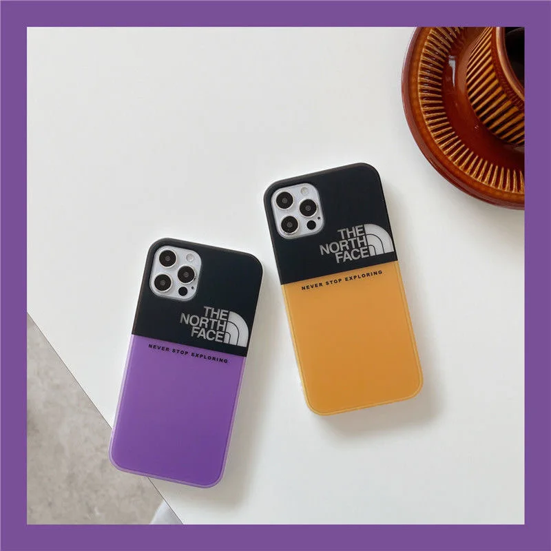 

iPhone Phone Case TNF The North Face Purple Yellow Semi Clear Transparen TPU Back Cover for 11 12 13 Pro Promax X XS Max XR 7 8