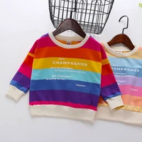 spring autumn children kids baby girls rainbow stripe sweatshirts long sleeves sweater teen girl t shirt tops clothes for boys
