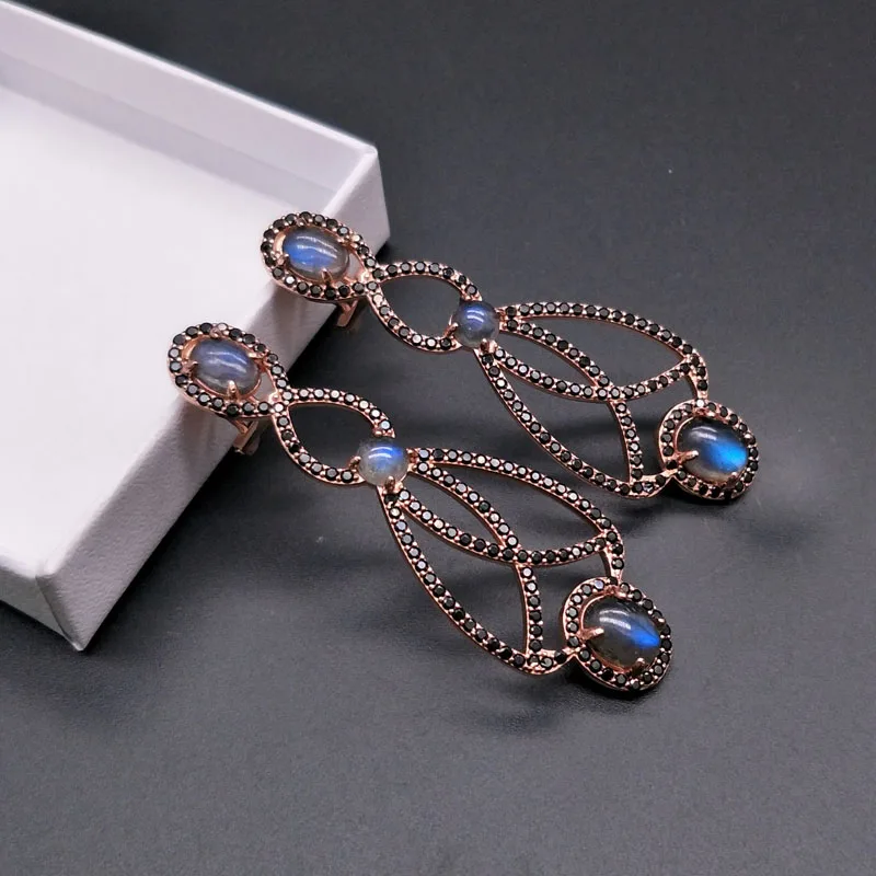 Женские длинные серьги TBJ ювелирные украшения с натуральным лабрадоритом и