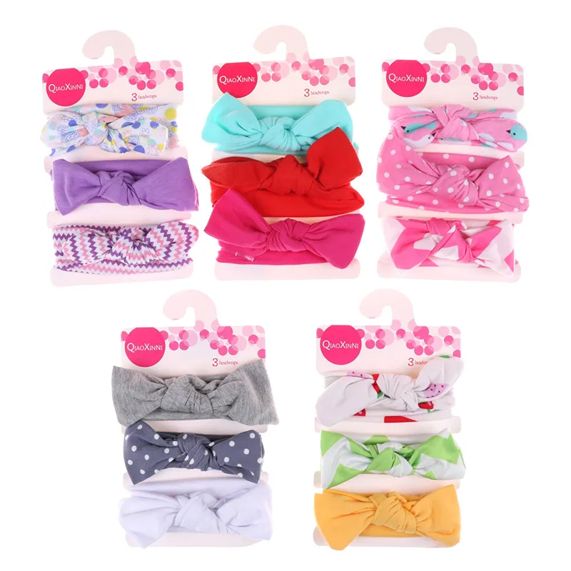 

3Pcs/Set Bowknot Cotton Baby Headband For Children 1-4 Year Rabbit Ear Headband Elastic Knot Headbands Fashion Hair Accessories