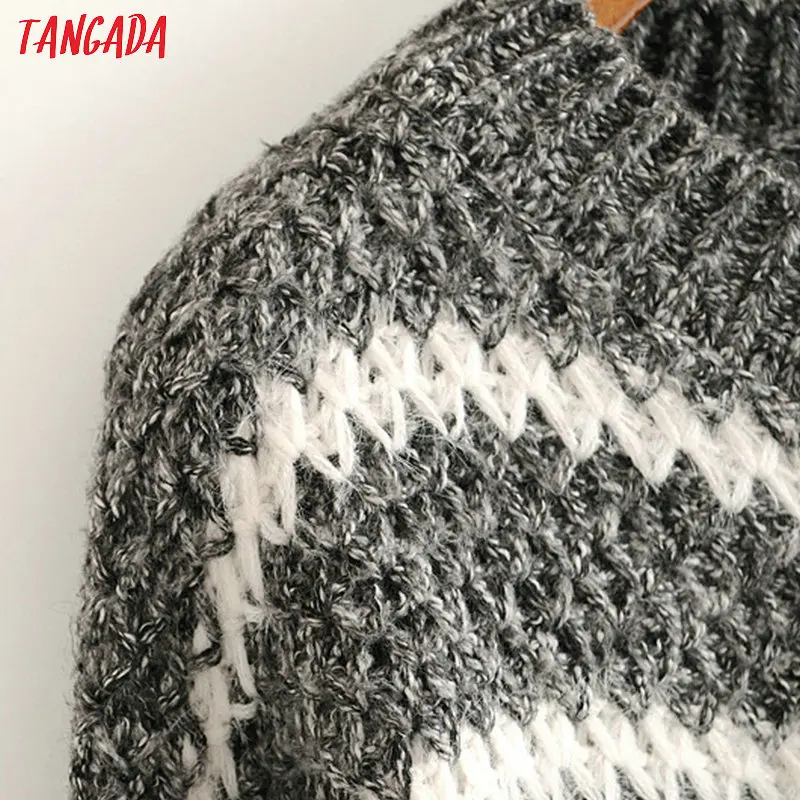 Tangada осенне-зимний модный женский полосатый свитер с круглым вырезом, тянущийся длинный рукав, свободный черный розовый мягкий свитер для девушек AH66