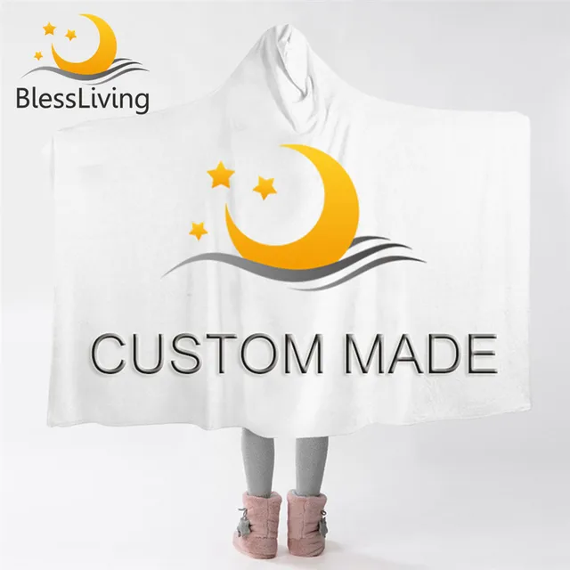 Blessliving Customized Hooded Blanket for Adult Kids DIY Wrap Sherpa Blanket Print on Demand Wearable Blanket Custom Made Mantas 1